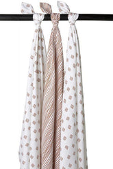 Meyco - Meyco Muslin Swaddles 3-pack Block Stripe - Camel - 120x120cm - Mari Kali Stores Cyprus